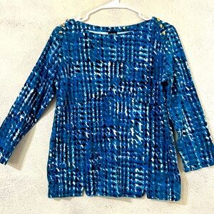 Rafaella 3/4 length sleeve blue,black and light blue houndstooth print top